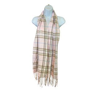 Pink Beige Plaid Scarf 68"x13" |Coquette Cottagecore Soft Girl Wrap